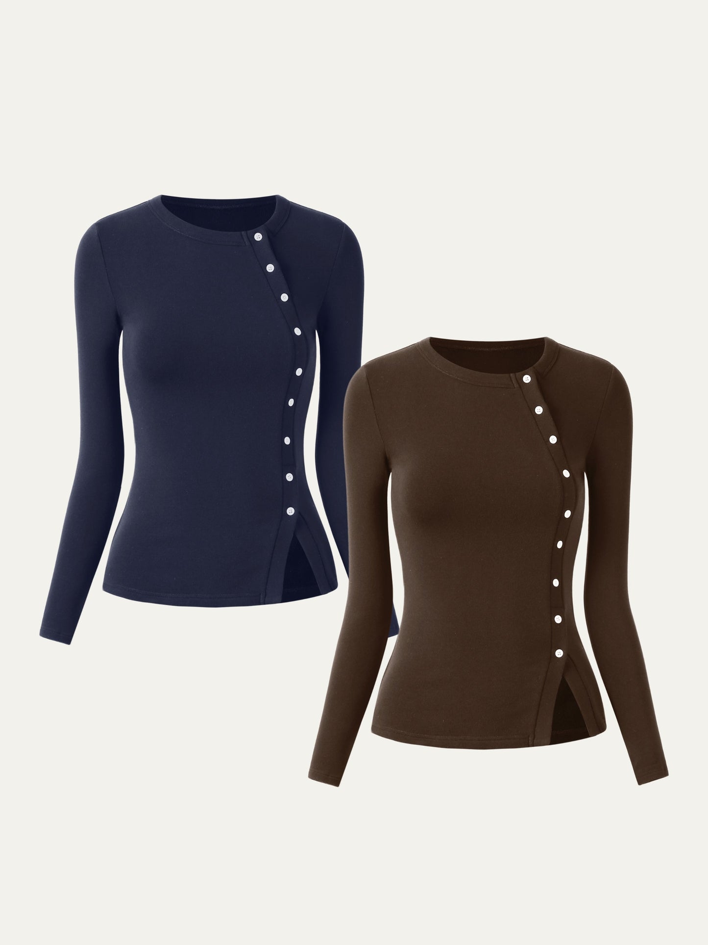 Asimetrik Yan Düğme Yaka Üst