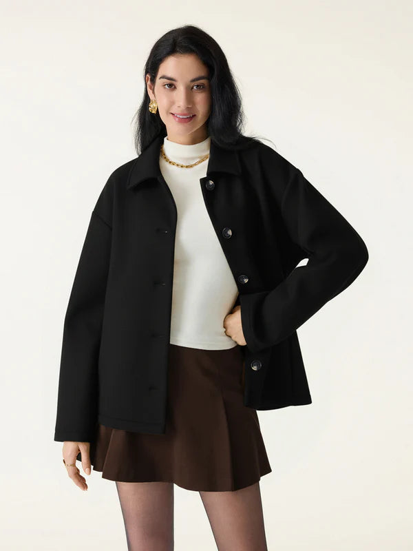 Kemerli Düğmeli Kaşe Ceket