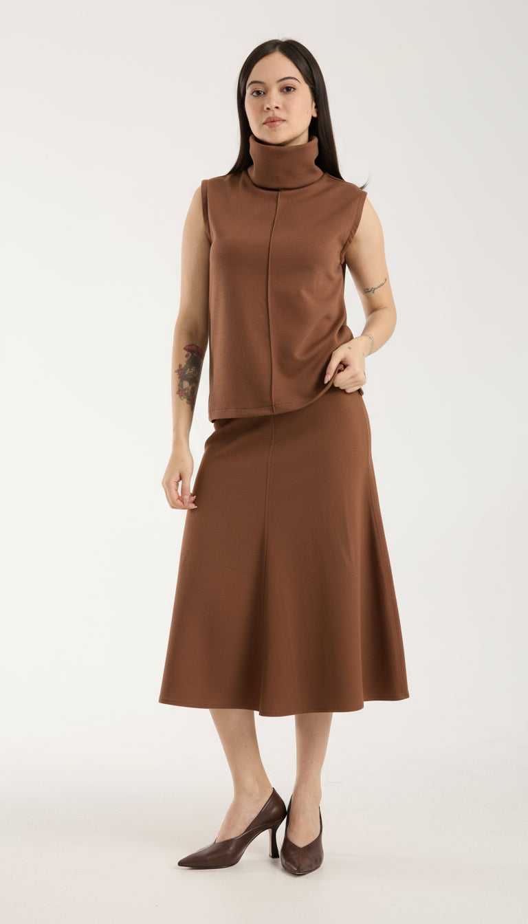 2'li Takım Yırtmaç Detaylı Üst & Yüksek Bel Midi Etek