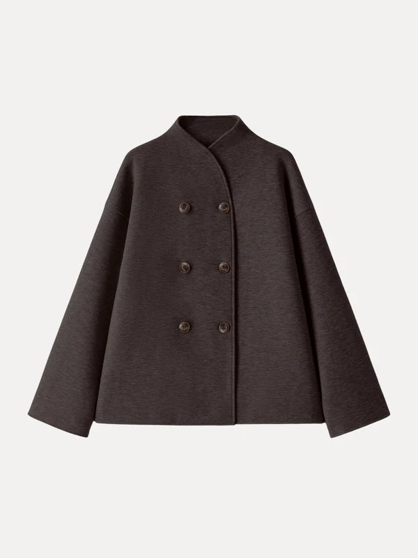 Cepli Dik Yaka Kruvaze Kaşe Ceket