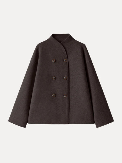 Cepli Dik Yaka Kruvaze Kaşe Ceket