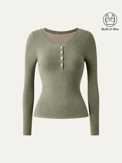 Düğmeli Rahat Henley Bralet Üst