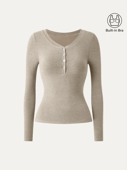 Düğmeli Rahat Henley Bralet Üst