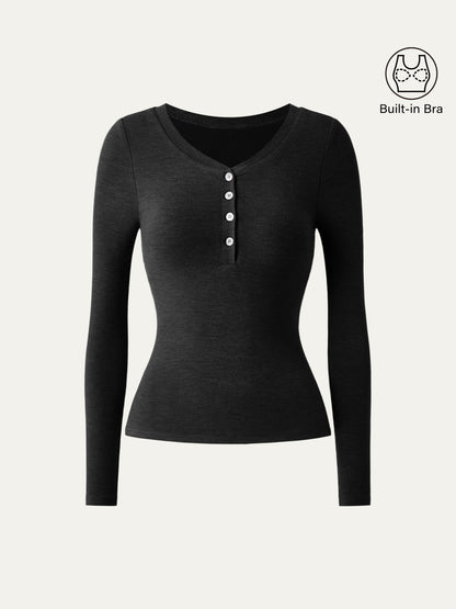 Düğmeli Rahat Henley Bralet Üst