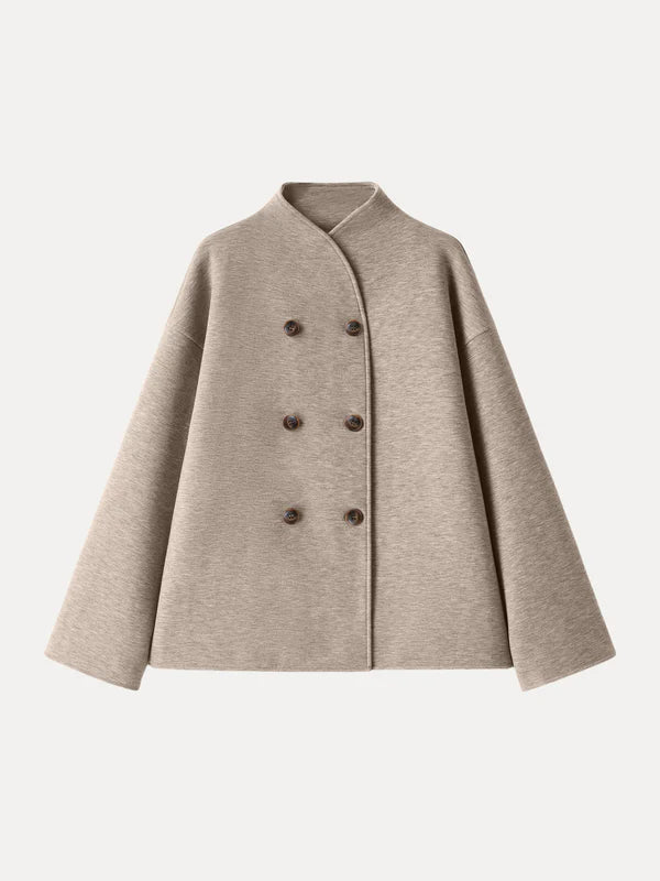 Cepli Dik Yaka Kruvaze Kaşe Ceket