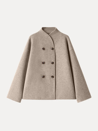 Cepli Dik Yaka Kruvaze Kaşe Ceket