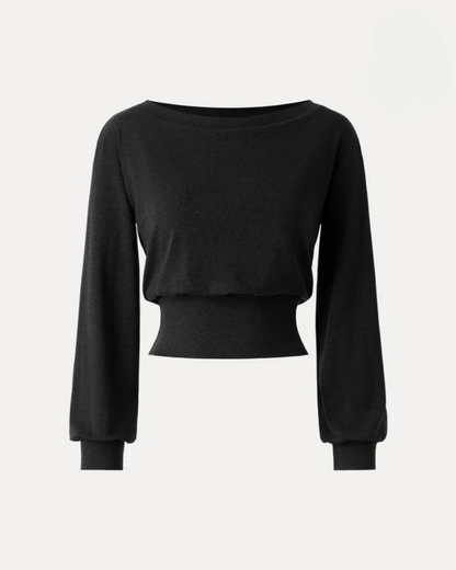 Kayık Yaka Bel Detaylı Brami Üst