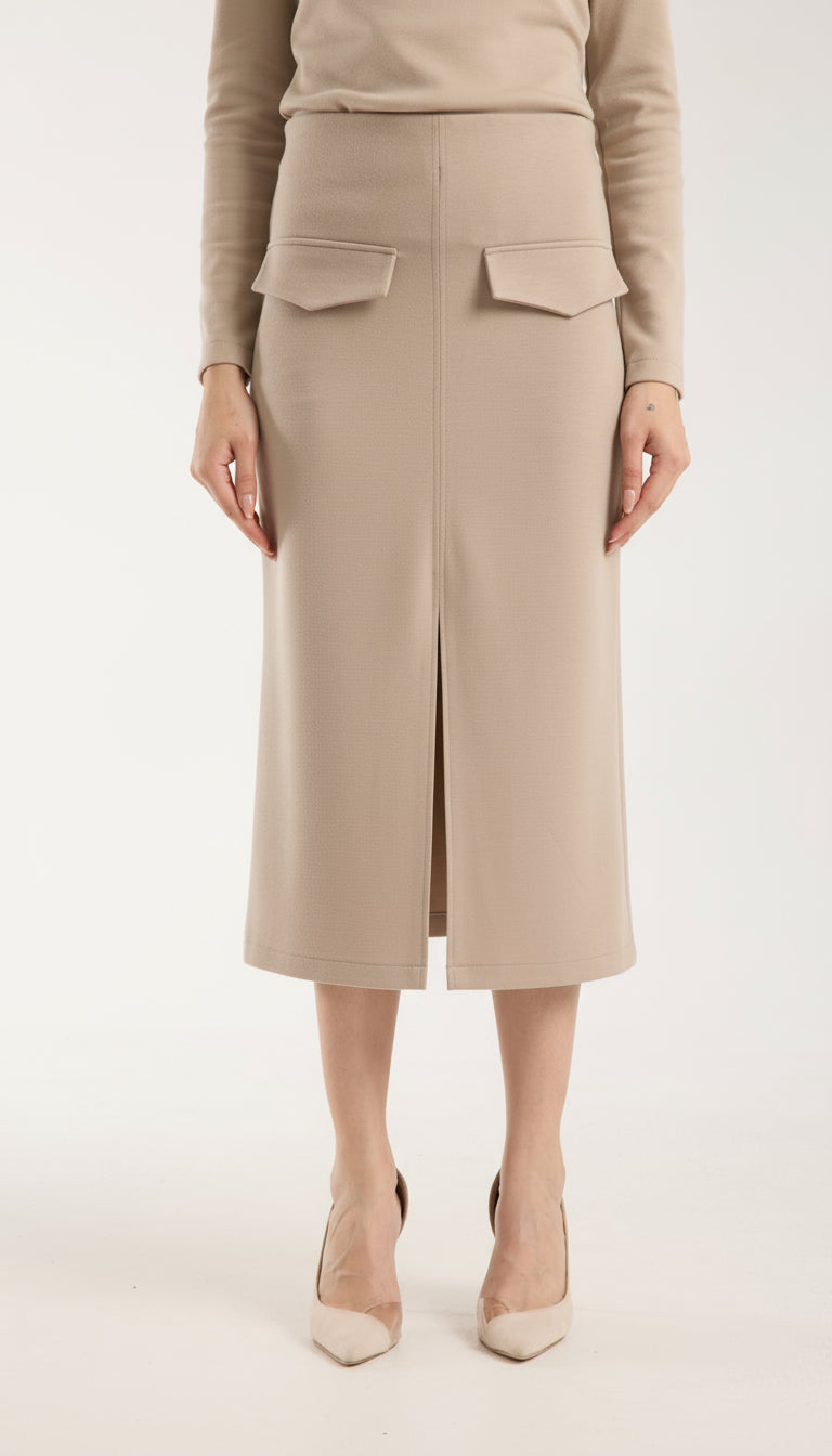 Cep Detaylı Önden Yırtmaçlı Kalem Etek