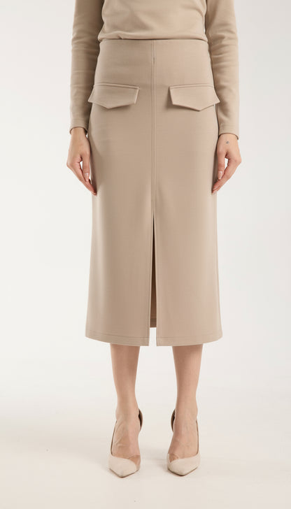 Cep Detaylı Önden Yırtmaçlı Kalem Etek