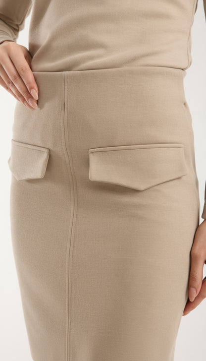 Cep Detaylı Önden Yırtmaçlı Kalem Etek