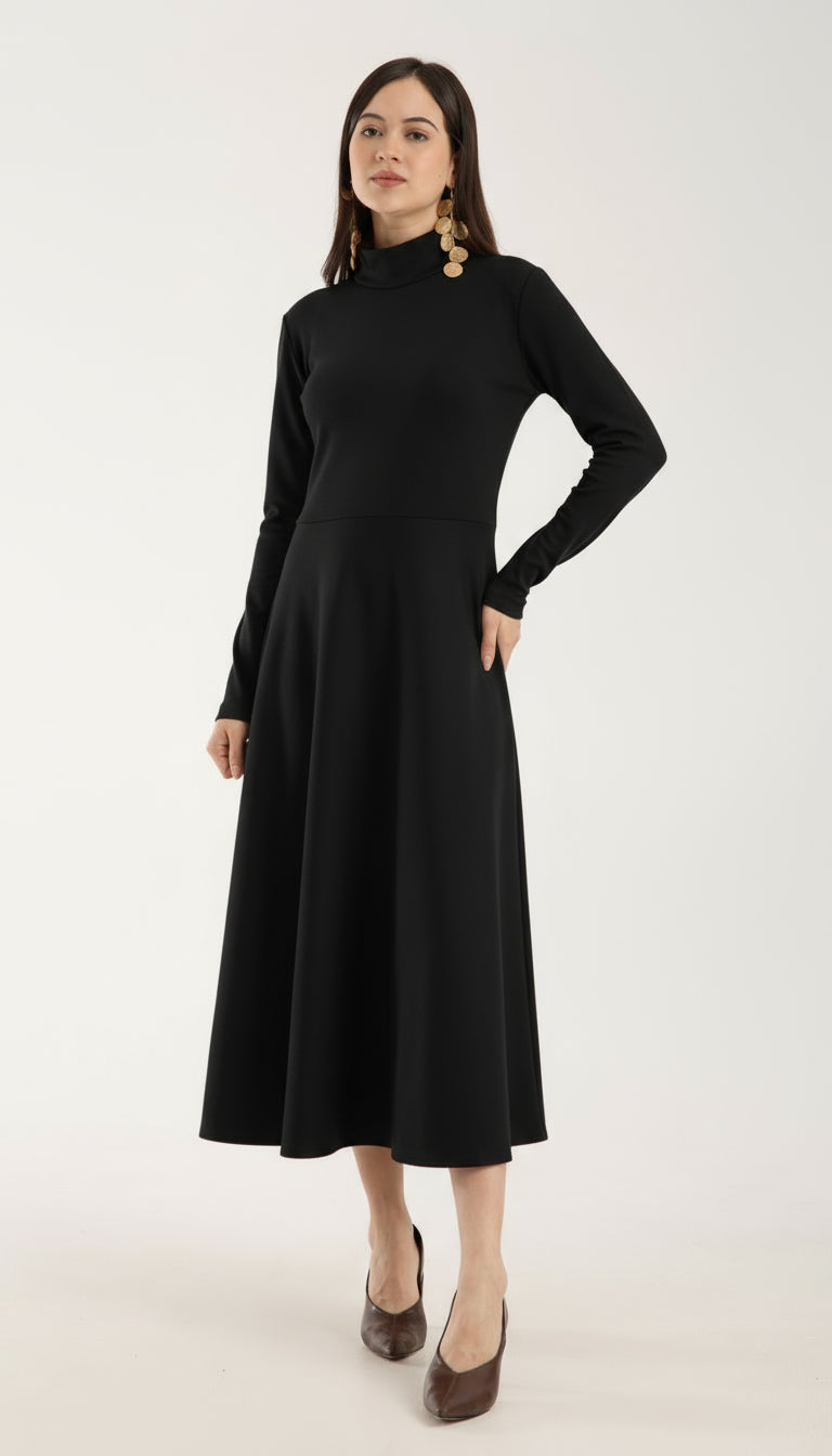 Heat-Tech Yüksek Yaka Midi Elbise