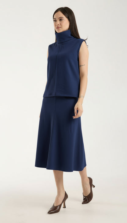 2'li Takım Yırtmaç Detaylı Üst & Yüksek Bel Midi Etek