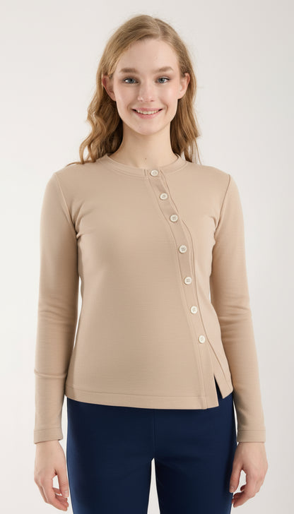 Asimetrik Düğme Detaylı Brami Üst