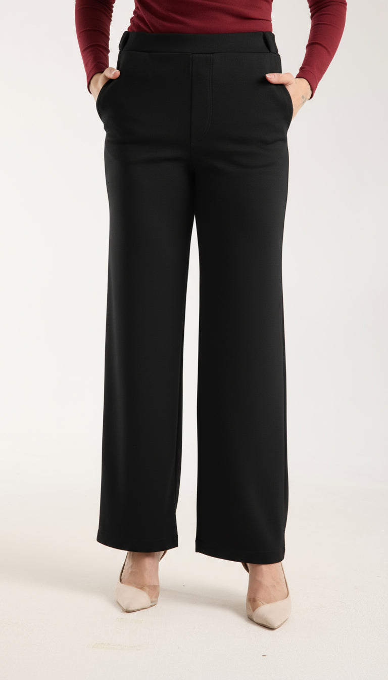 Esnek Orta Bel Düz Paça Pantolon