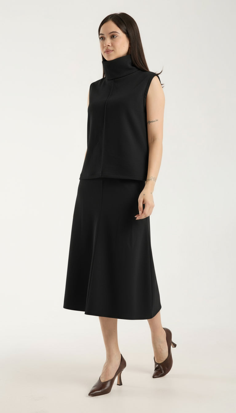 2'li Takım Yırtmaç Detaylı Üst & Yüksek Bel Midi Etek