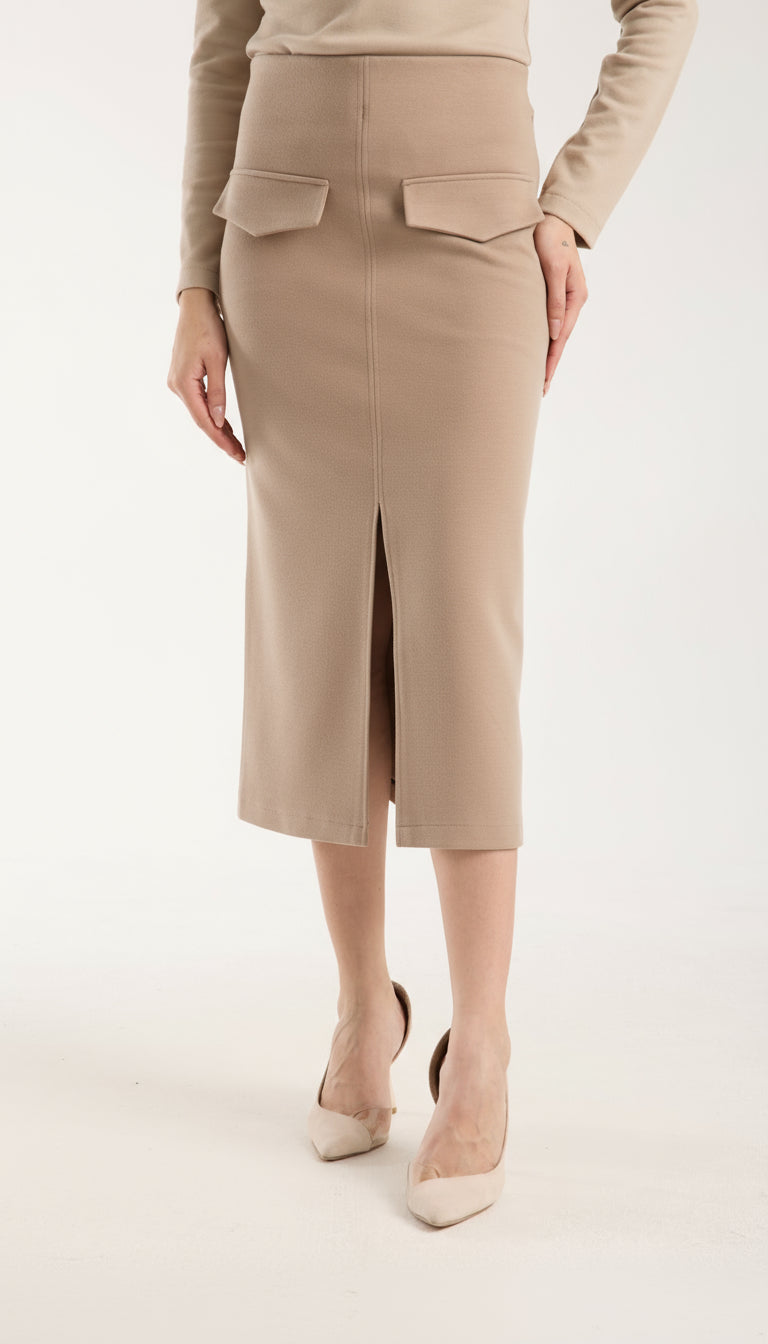 Cep Detaylı Önden Yırtmaçlı Kalem Etek