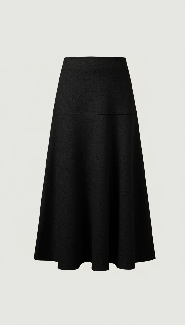 Yün Görünümlü Flared Maxi Etek