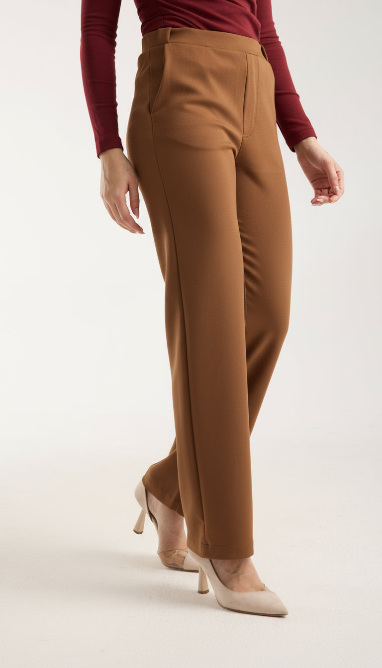 Esnek Orta Bel Düz Paça Pantolon