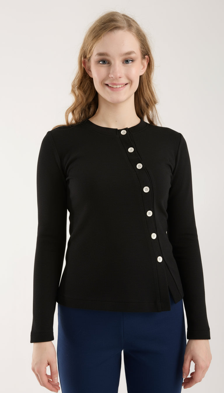 Asimetrik Düğme Detaylı Brami Üst