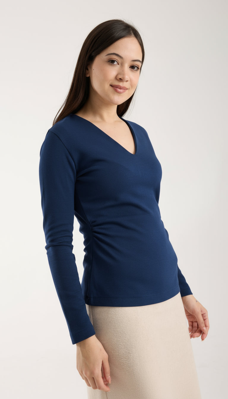 V Yaka Yandan Büzgülü Brami Üst