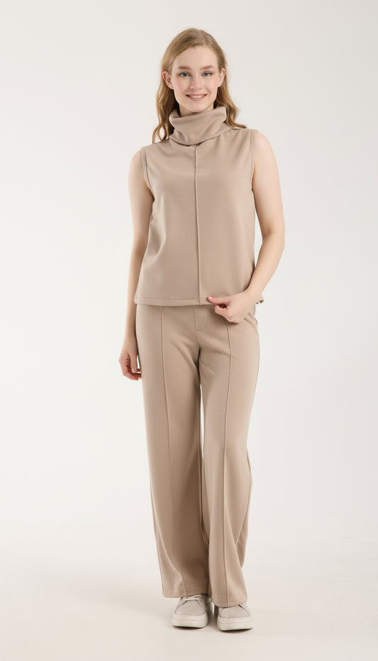 2'li Takım Yırtmaç Detaylı Üst & Yüksek Bel Düz Kesim Pantolon