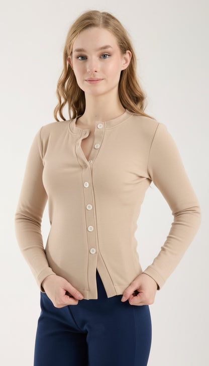 Asimetrik Düğme Detaylı Brami Üst