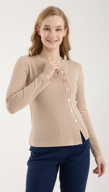 Asimetrik Düğme Detaylı Brami Üst