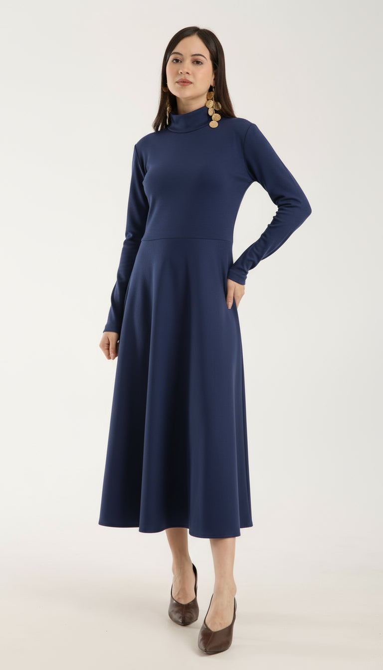 Heat-Tech Yüksek Yaka Midi Elbise