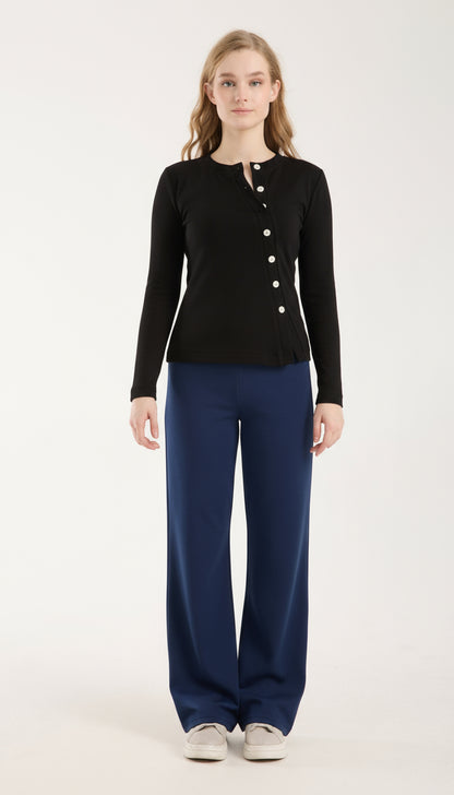 Asimetrik Düğme Detaylı Brami Üst