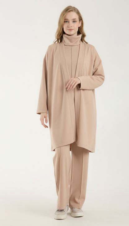 Şal Yaka Hırka & Yırtmaç Detaylı Üst & Yüksek Bel Düz Kesim Pantolon