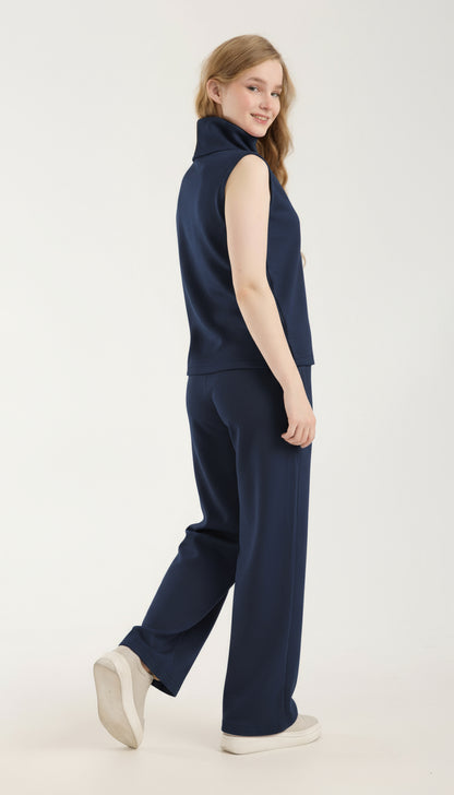 2'li Takım Yırtmaç Detaylı Üst & Yüksek Bel Düz Kesim Pantolon