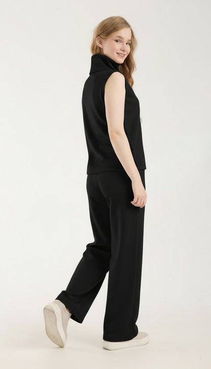 2'li Takım Yırtmaç Detaylı Üst & Yüksek Bel Düz Kesim Pantolon