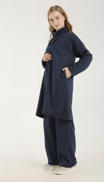 Şal Yaka Hırka & Yırtmaç Detaylı Üst & Yüksek Bel Düz Kesim Pantolon