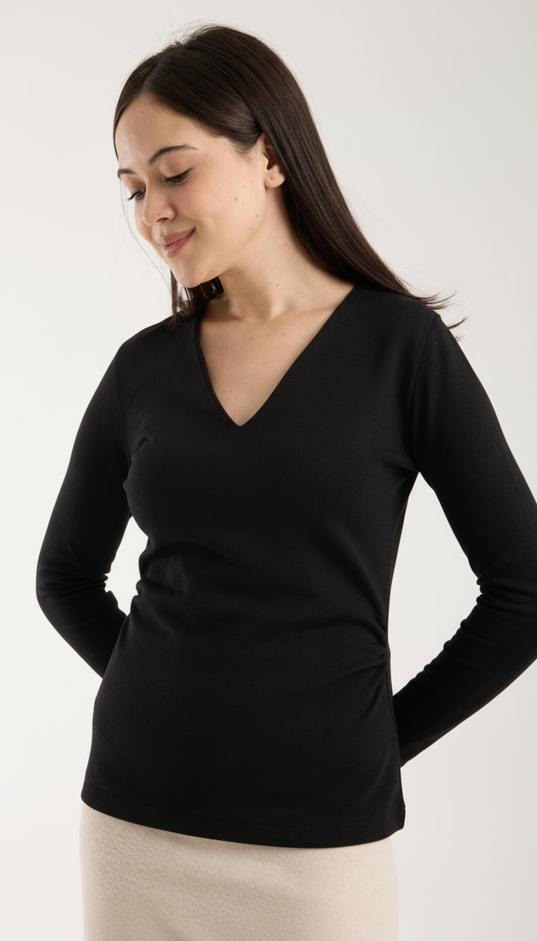 V Yaka Yandan Büzgülü Brami Üst