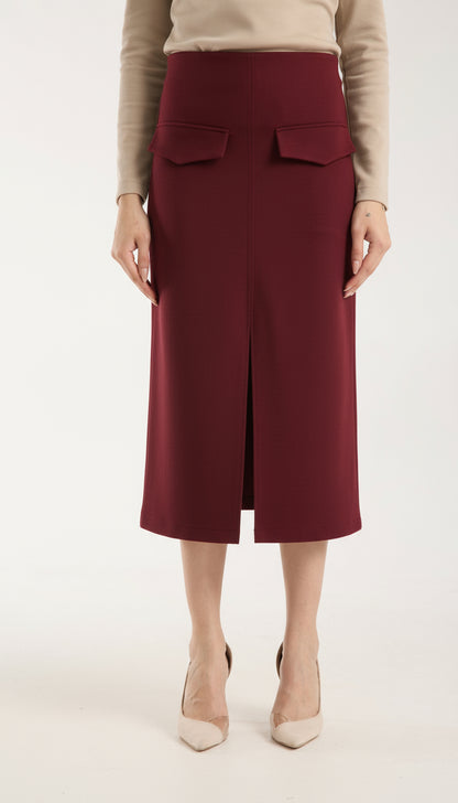 Cep Detaylı Önden Yırtmaçlı Kalem Etek