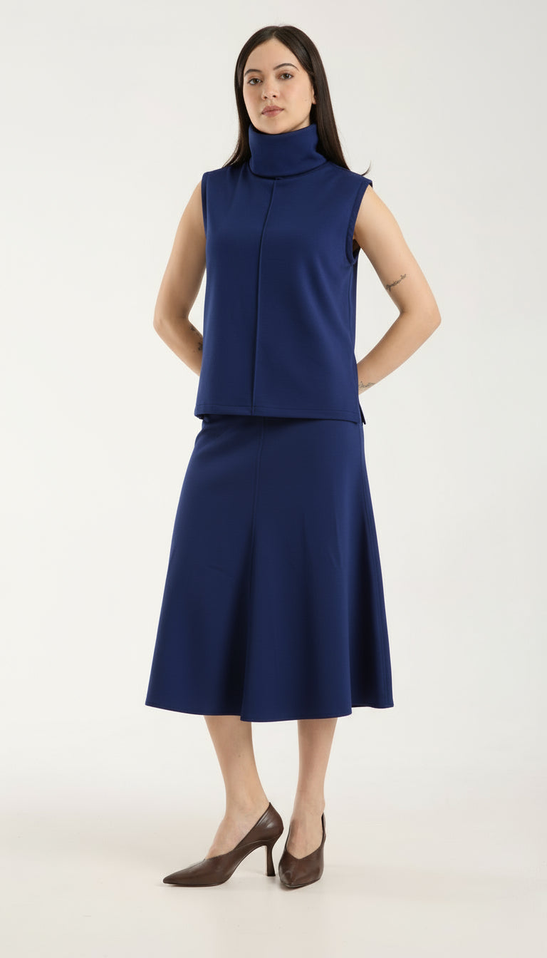 2'li Takım Yırtmaç Detaylı Üst & Yüksek Bel Midi Etek