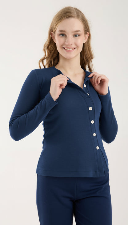 Asimetrik Düğme Detaylı Brami Üst