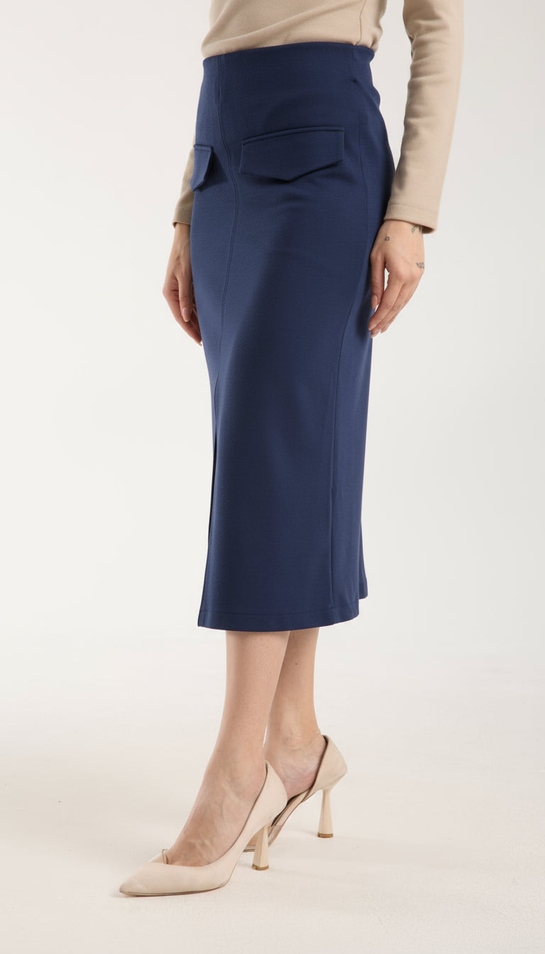 Cep Detaylı Önden Yırtmaçlı Kalem Etek