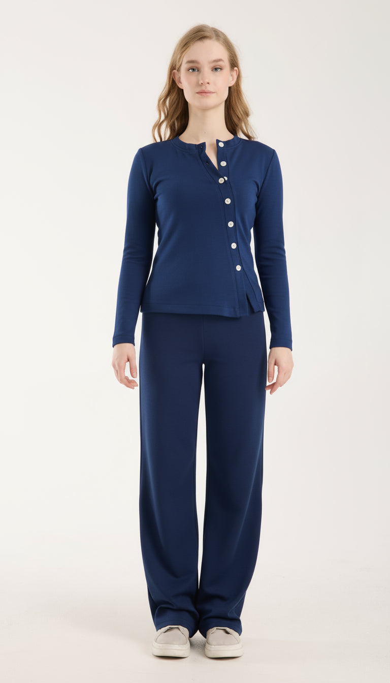 Asimetrik Düğme Detaylı Brami Üst