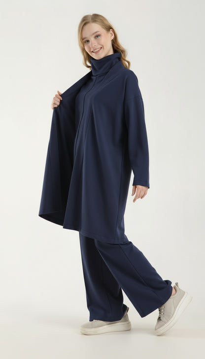 Şal Yaka Hırka & Yırtmaç Detaylı Üst & Yüksek Bel Düz Kesim Pantolon