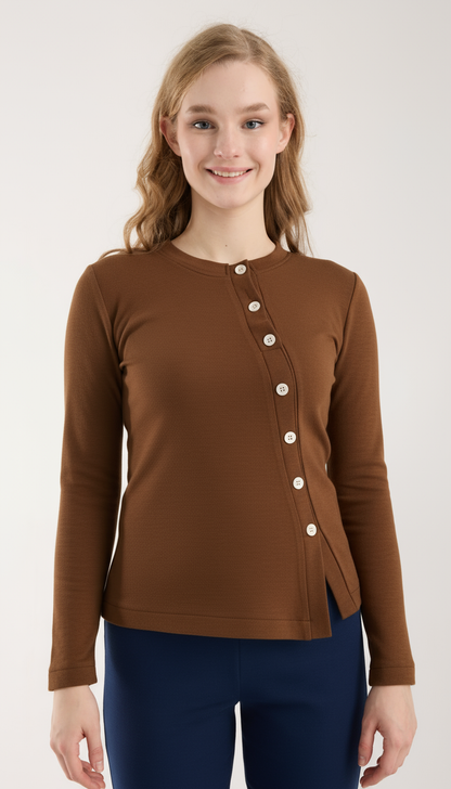 Asimetrik Düğme Detaylı Brami Üst