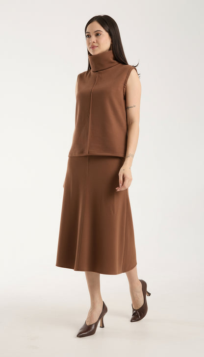 2'li Takım Yırtmaç Detaylı Üst & Yüksek Bel Midi Etek