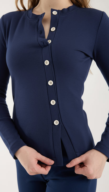 Asimetrik Düğme Detaylı Brami Üst