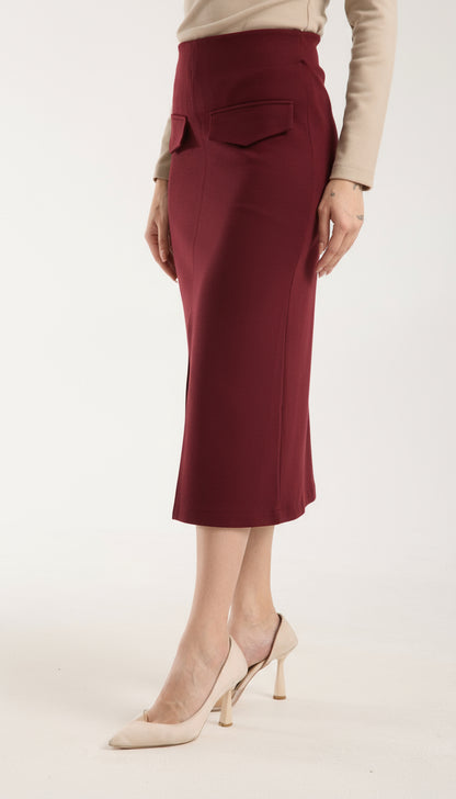 Cep Detaylı Önden Yırtmaçlı Kalem Etek