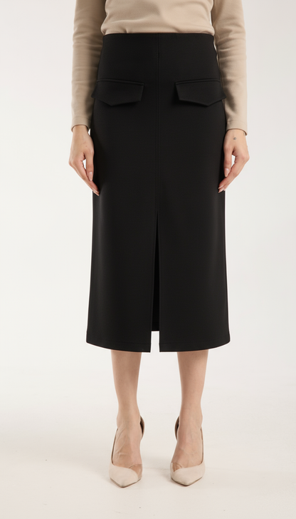 Cep Detaylı Önden Yırtmaçlı Kalem Etek