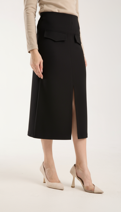Cep Detaylı Önden Yırtmaçlı Kalem Etek