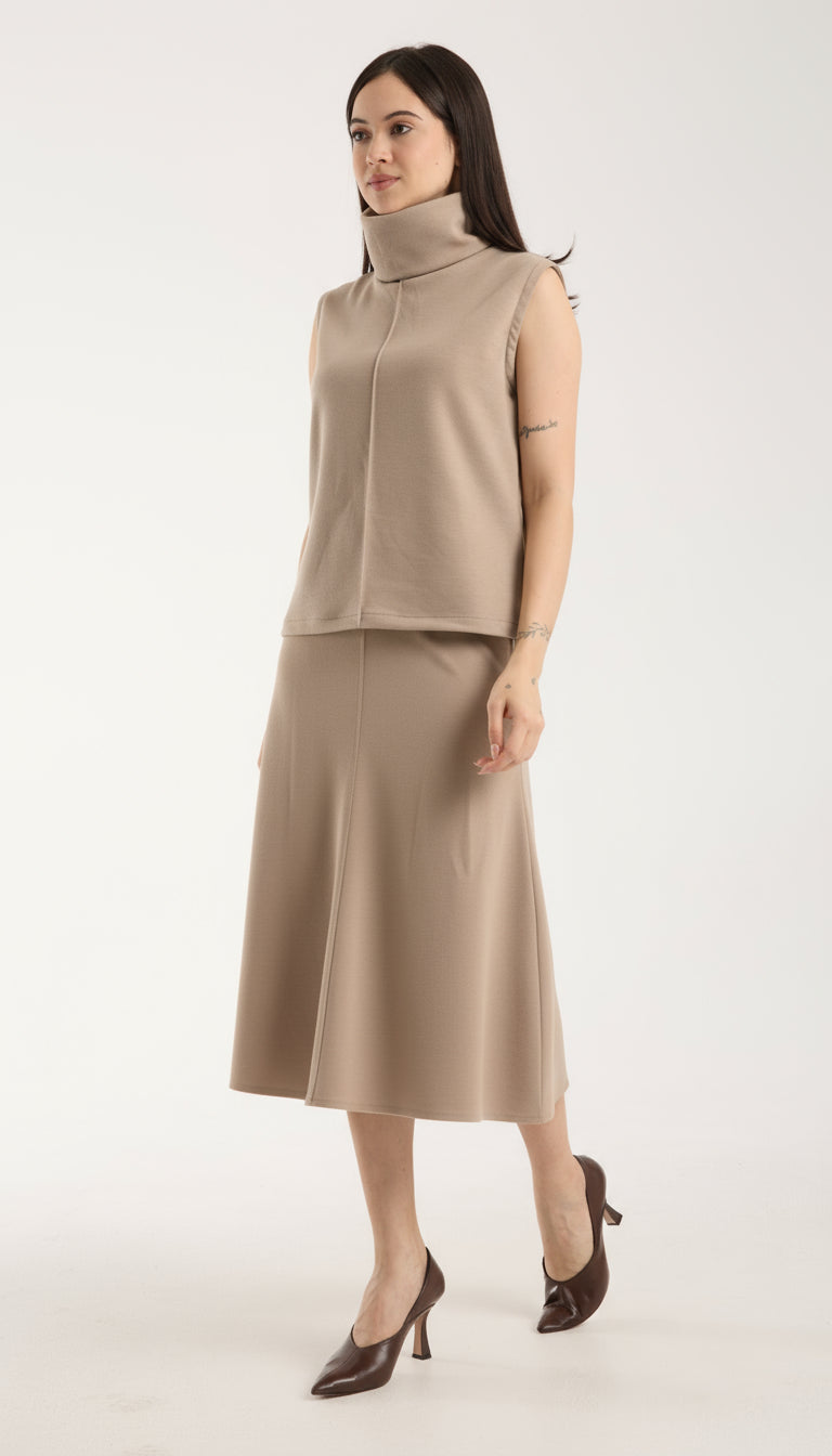 2'li Takım Yırtmaç Detaylı Üst & Yüksek Bel Midi Etek