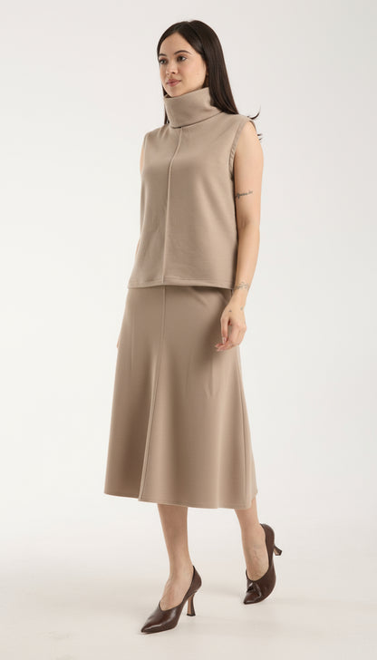 2'li Takım Yırtmaç Detaylı Üst & Yüksek Bel Midi Etek