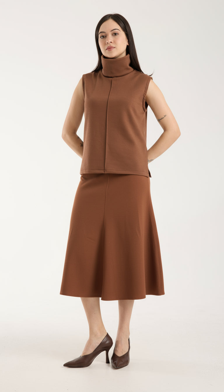 2'li Takım Yırtmaç Detaylı Üst & Yüksek Bel Midi Etek