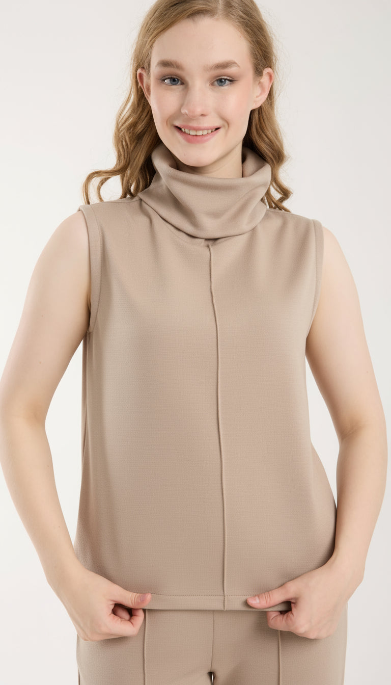 2'li Takım Yırtmaç Detaylı Üst & Yüksek Bel Düz Kesim Pantolon